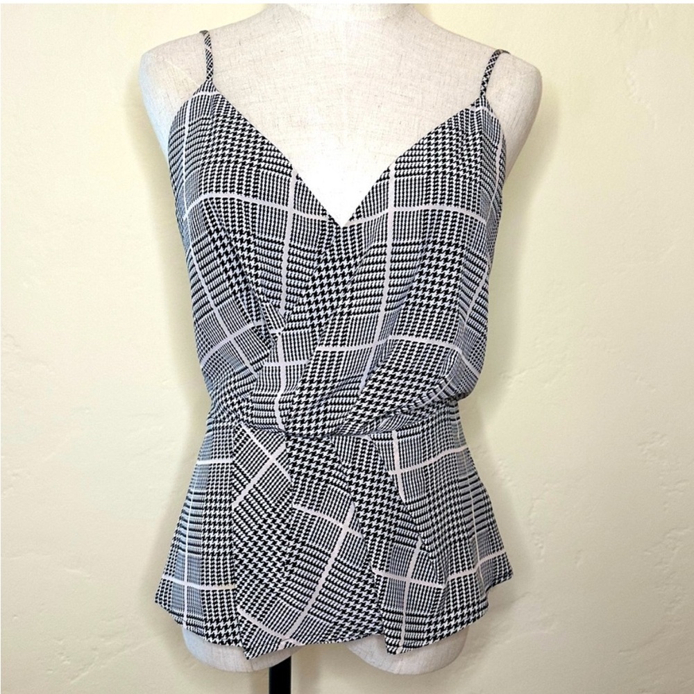 L'AGENCE 100% Silk Black and White Checkered Camisole